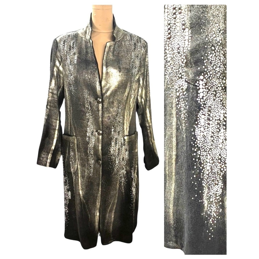 Avant Toi Metallic Studded Linen Cashmere Knit Coat Gold Black Italy Large
